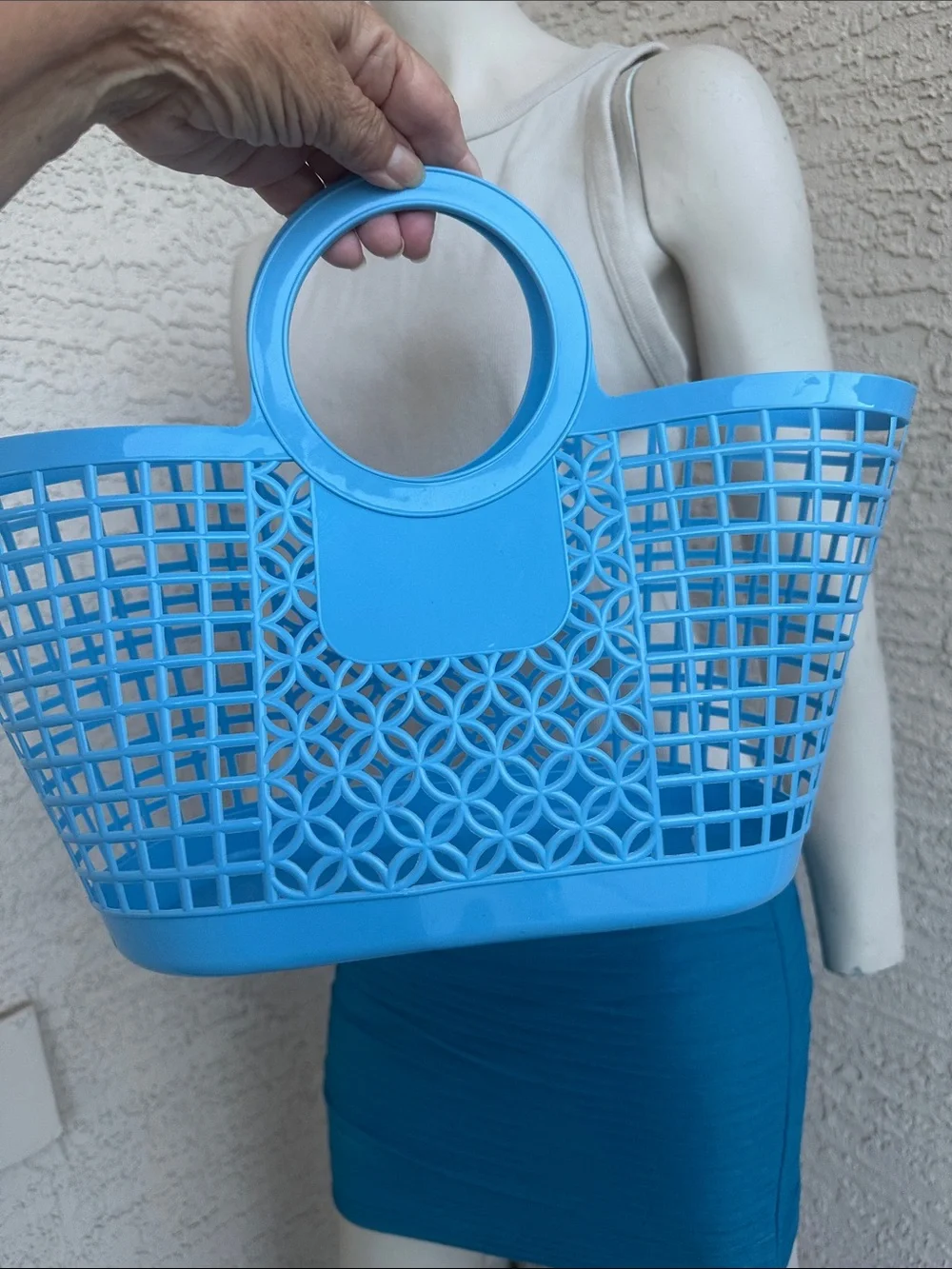 Blue Circular-Handle Tote Bag - Lightweight Beach & Market Bag with Bow Clip
